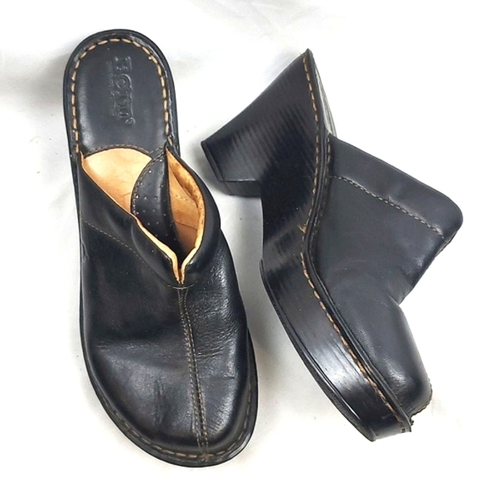 Born Black Leather Heeled Clog